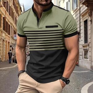 Stylish Olive and Black Striped Polo Shirt